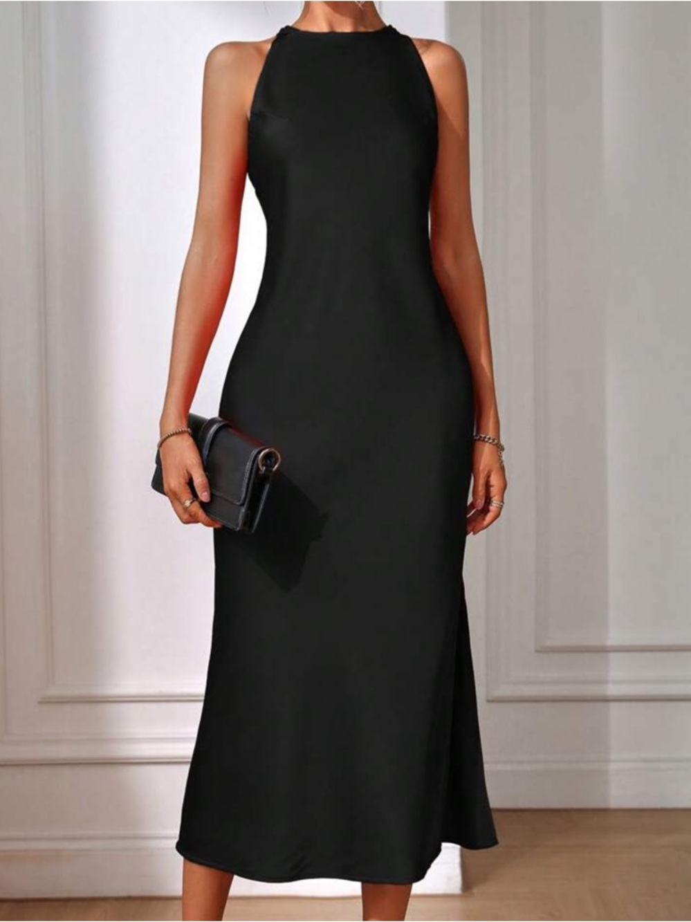 SHEIN Black Halter-Neck Maxi Dress with slit